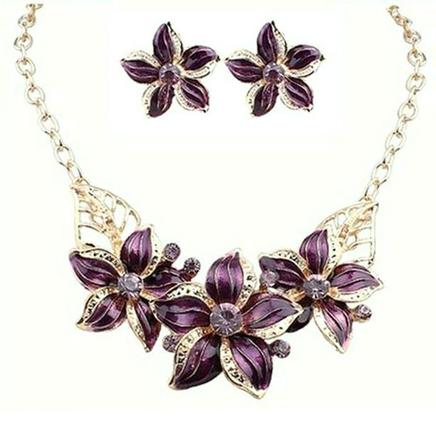 Purple Paw Print 3 Pc Jewelry Set 18 In Necklace & Earrings NEW 
